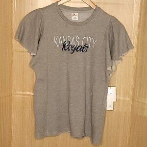 GIII For Her Kansas City Royals MLB Grey Blue Sequin Flutter Sleeve Top Large